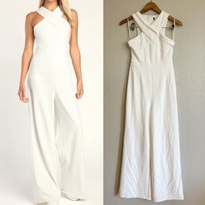 NWOT Criss-Cross Your Mind White Cross-Front Wide-Leg Jumpsuit